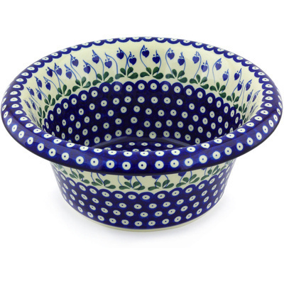Polish Pottery Bowl with Rolled Lip 12&quot; Bleeding Heart Peacock