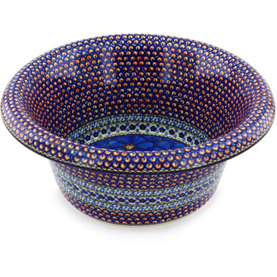 Polish Pottery Bowl with Rolled Lip 12&quot; Cobalt Poppies UNIKAT