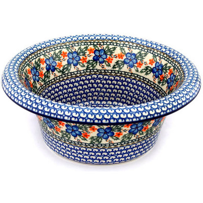 Polish Pottery Bowl with Rolled Lip 12&quot; Cobblestone Garden