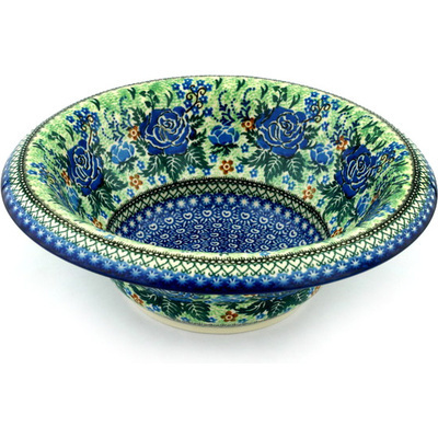 Polish Pottery Bowl with Rolled Lip 12&quot; Jazzy Blues UNIKAT