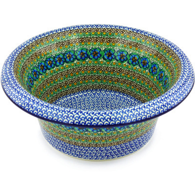 Polish Pottery Bowl with Rolled Lip 12&quot; Mardi Gras UNIKAT