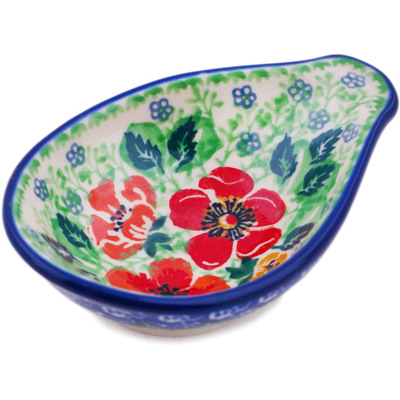 Polish Pottery Bowl with Spout 4&quot; Candy Red Poppy UNIKAT