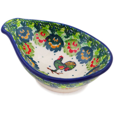 Polish Pottery Bowl with Spout 4&quot; Rooster&#039;s Crow UNIKAT