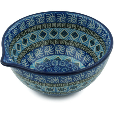Polish Pottery Bowl with Spout 6&quot; Aztec Sky