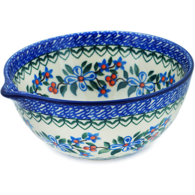 Polish Pottery Bowl with Spout 6&quot; Azure Blooms