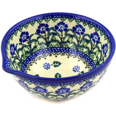 Polish Pottery Bowl with Spout 6&quot; Blackberry Blooms