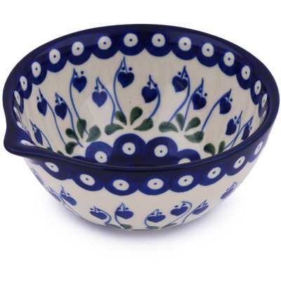 Polish Pottery Bowl with Spout 6&quot; Bleeding Heart Peacock