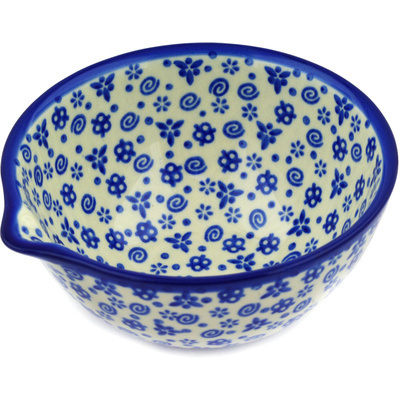 Polish Pottery Bowl with Spout 6&quot; Blue Confetti