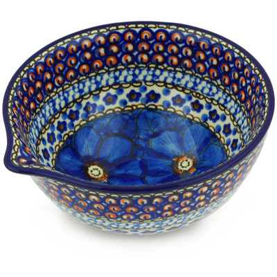 Polish Pottery Bowl with Spout 6&quot; Cobalt Poppies UNIKAT
