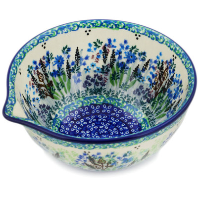 Polish Pottery Bowl with Spout 6&quot; Lavender Meadow UNIKAT