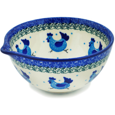 Polish Pottery Bowl with Spout 6&quot; Run Chicken Run