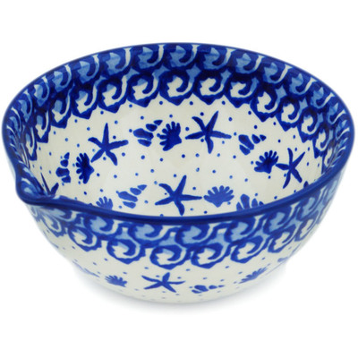 Polish Pottery Bowl with Spout 6&quot; Seaside Wonder