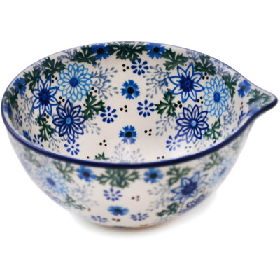 Polish Pottery Bowl with Spout 6&quot; Soft Starry Flowers UNIKAT