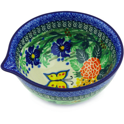 Polish Pottery Bowl with Spout 6&quot; Spring Garden UNIKAT