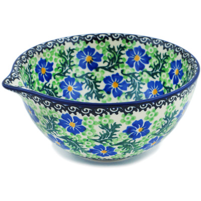 Polish Pottery Bowl with Spout 6&quot; Swirling Emeralds