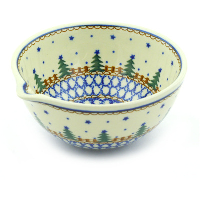 Polish Pottery Bowl with Spout 6&quot; Winter Evergreen