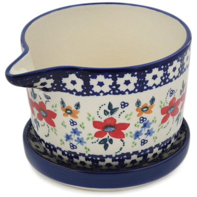 Polish Pottery Bowl with Spout 7&quot; Wild Flower Bloom UNIKAT