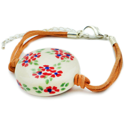 Polish Pottery Bracelet 11&quot; Little Red Daisies