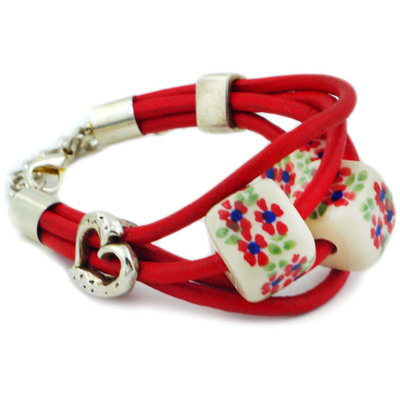 Polish Pottery Bracelet 11&quot; Little Red Daisies