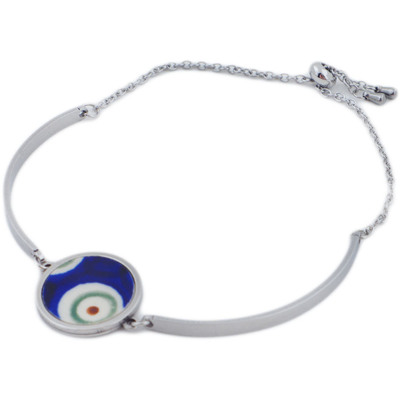 Ceramic, Metal, Cord Bracelet 5&quot; Peacock Eyes