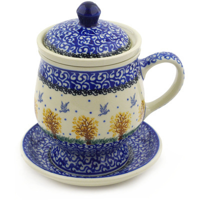 Polish Pottery Brewing Mug 10 oz Autumn Blue Birds