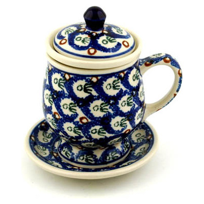 Polish Pottery Brewing Mug 10 oz Blue Cabbage Rose