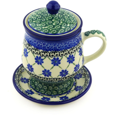 Polish Pottery Brewing Mug 10 oz Blue Daisies