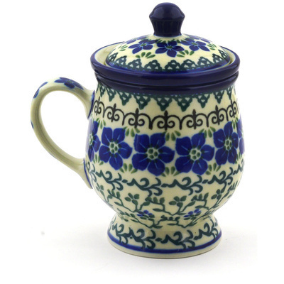 Polish Pottery Brewing Mug 10 oz Blue Dogwood