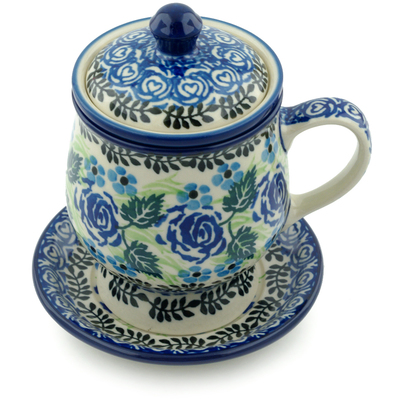 Polish Pottery Brewing Mug 10 oz Blue Rose Garden