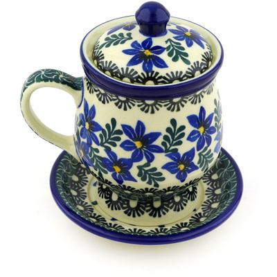 Polish Pottery Brewing Mug 10 oz Blue Violets