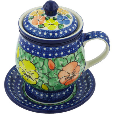 Polish Pottery Brewing Mug 10 oz Pansy Pop UNIKAT