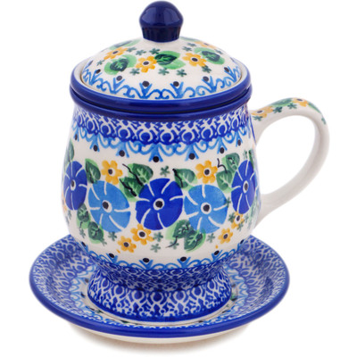 Polish Pottery Brewing Mug 10 oz Periwinkle Ring UNIKAT