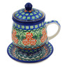 Polish Pottery Brewing Mug 10 oz Red Impatiens UNIKAT
