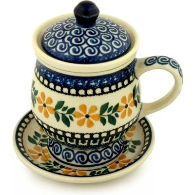 Polish Pottery Brewing Mug 10 oz Yellow Daisy Swirls