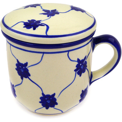Polish Pottery Brewing Mug 12 oz Blue Country Trellis
