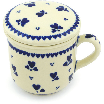 Polish Pottery Brewing Mug 12 oz Blue Heart Trio