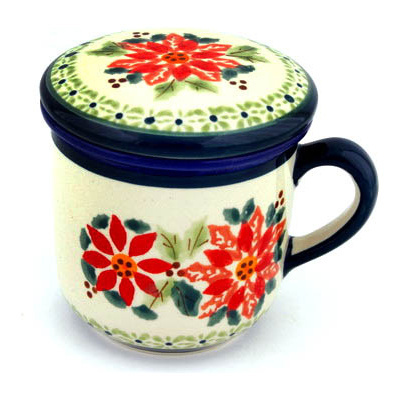 Polish Pottery Brewing Mug 12 oz Christmas Poinsettias