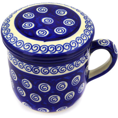 Polish Pottery Brewing Mug 12 oz Cobalt Swirl