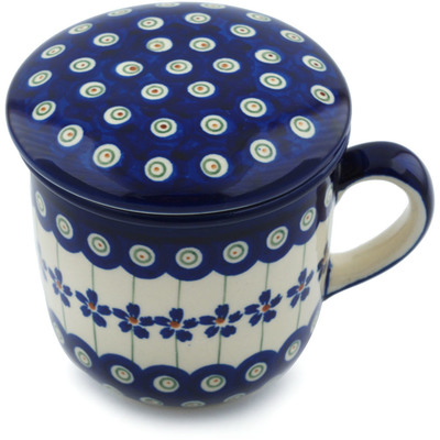 Polish Pottery Brewing Mug 12 oz Flowering Peacock