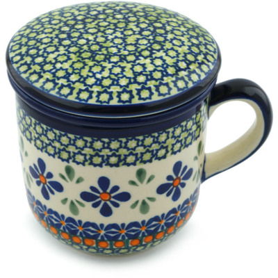 Polish Pottery Brewing Mug 12 oz Gingham Flowers