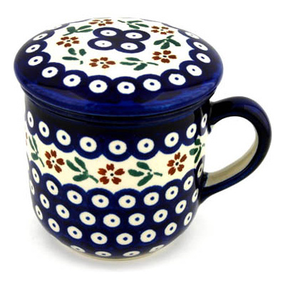 Polish Pottery Brewing Mug 12 oz Red Daisy Peacock