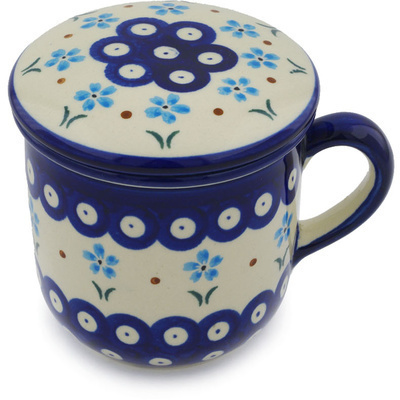 Polish Pottery Brewing Mug 12 oz Sky Blue Daisy