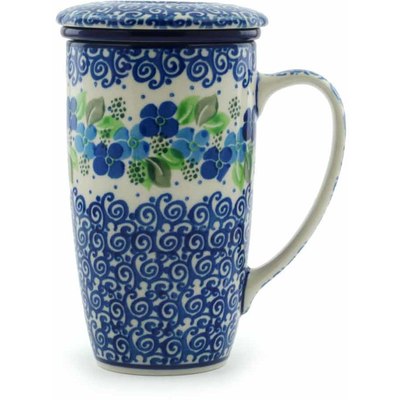 Polish Pottery Brewing Mug 13 oz Blue Phlox