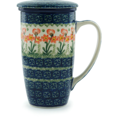 Polish Pottery Brewing Mug 13 oz Peach Spring Daisy