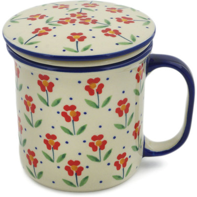 Polish Pottery Brewing Mug 13 oz Red Primrose