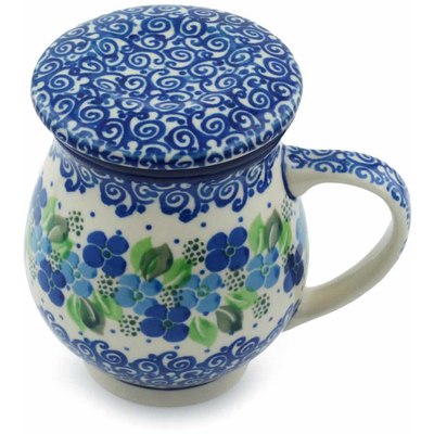 Polish Pottery Brewing Mug 14 oz Blue Phlox