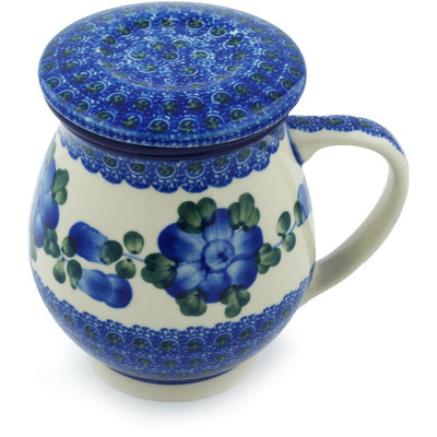 Polish Pottery Brewing Mug 14 oz Blue Poppies