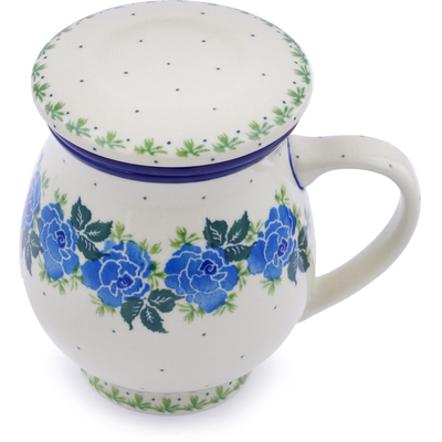 Polish Pottery Brewing Mug 14 oz Blue Rose
