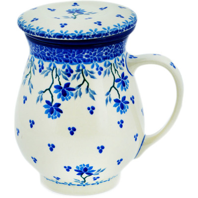 Polish Pottery Brewing Mug 16 oz Blue Grapevine
