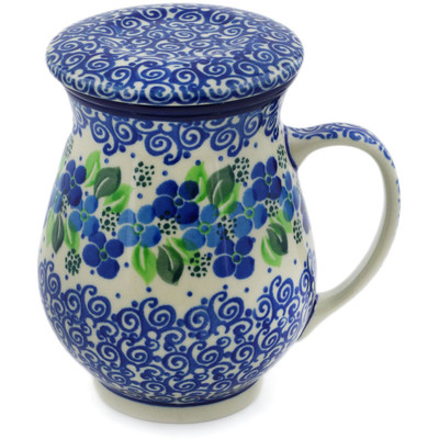 Polish Pottery Brewing Mug 16 oz Blue Phlox